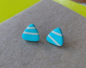 Mint and cream triangle polymer clay stud earrings