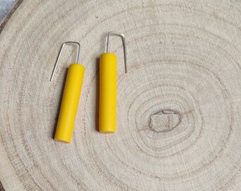 Bright yellow Citrus  Drop Tube Earrings | Handmade Polymer Clay Lightweight Jewellery