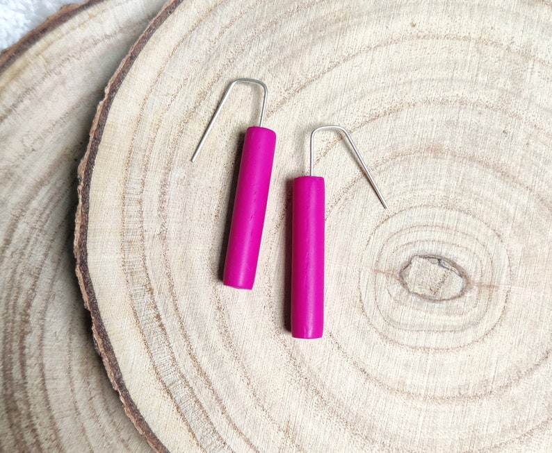 Drop tube earrings in bright raspberry pink image 1