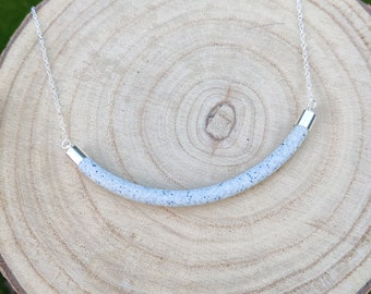 Smile grey stone effect curved Statement Necklace on Silver Chain | Bright polymer clay - Handmade Lightweight Jewellery