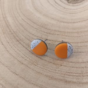 Mini orange polymer clay stud earrings image 1