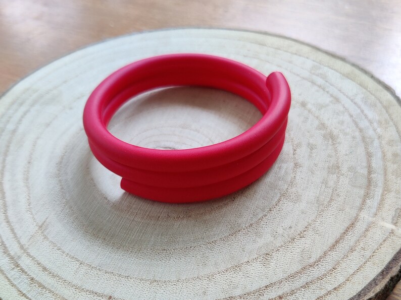 Bright red adjustable bracelet bangle Polymer Clay Handmade Lightweight Jewellery image 1