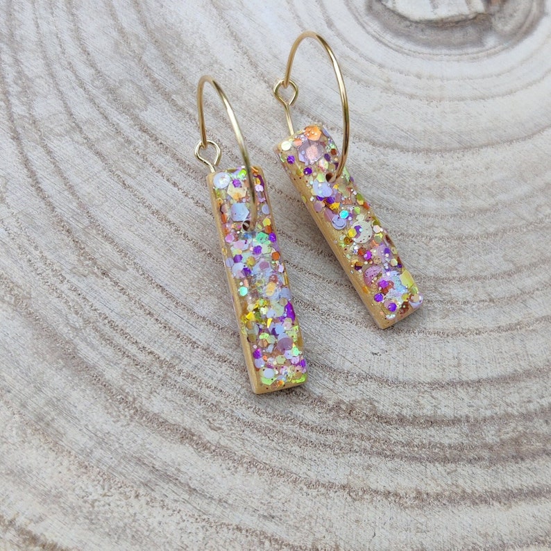 Mini Summer shimmer drop earrings, golden sands colour hoop earring image 1