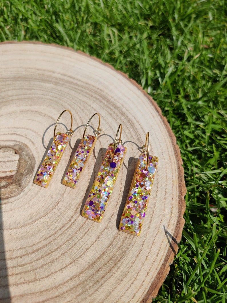 Mini Summer shimmer drop earrings, golden sands colour hoop earring image 6