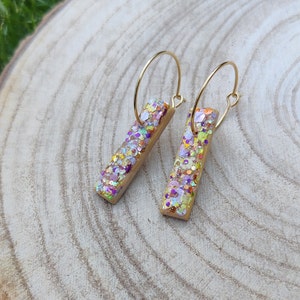 Mini Summer shimmer drop earrings, golden sands colour hoop earring image 2