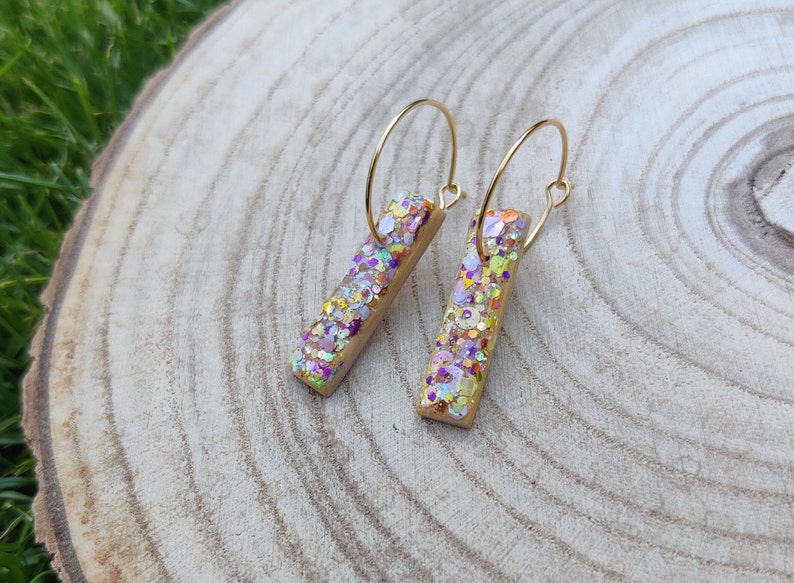 Mini Summer shimmer drop earrings, golden sands colour hoop earring image 2