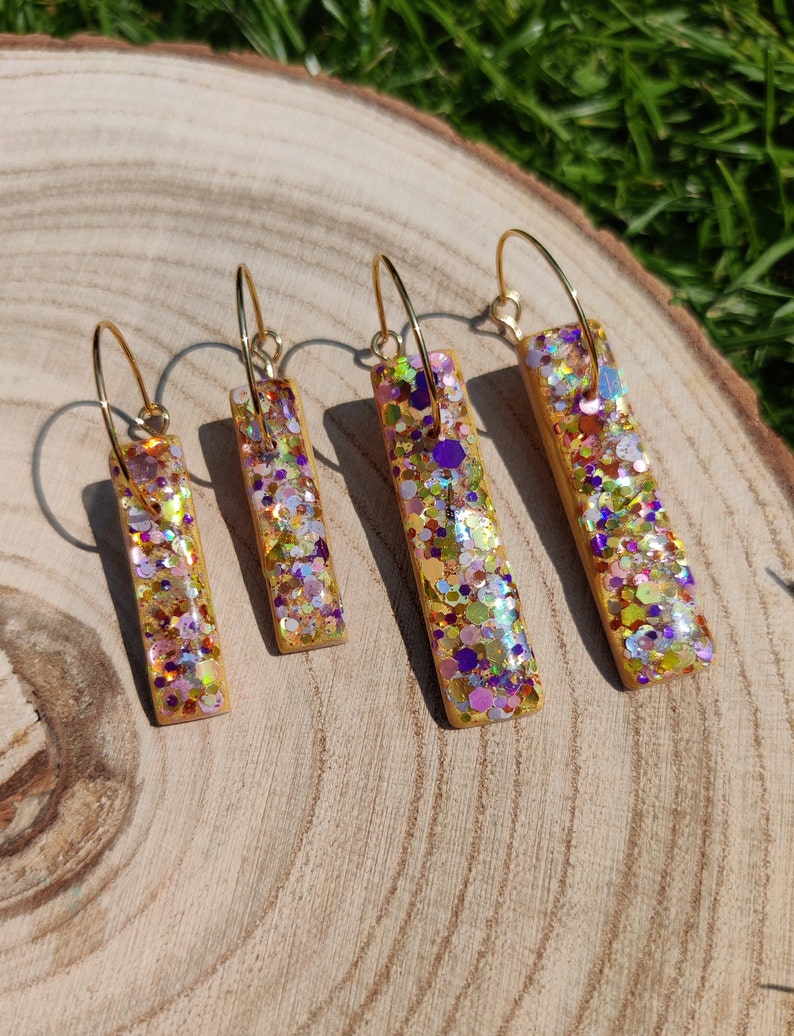 Mini Summer shimmer drop earrings, golden sands colour hoop earring image 4