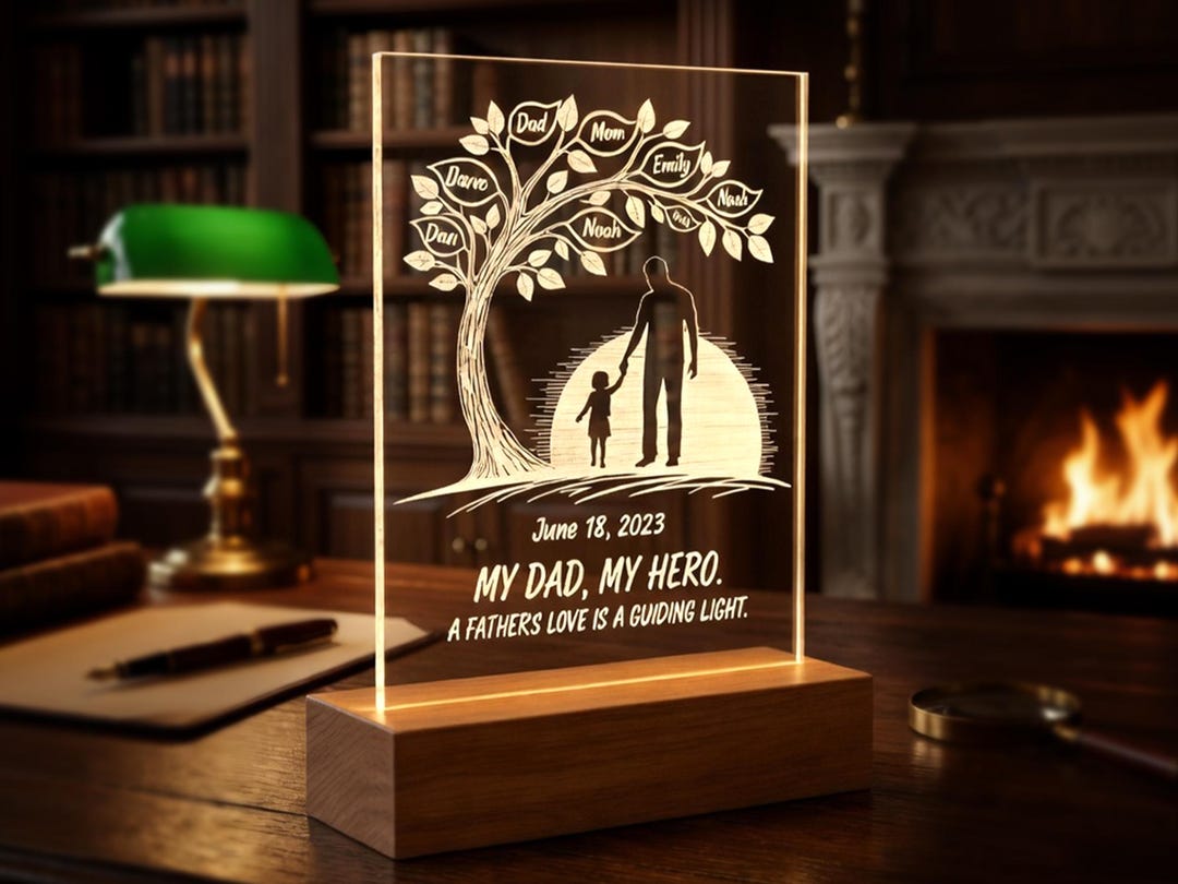 Personalized Dad Family Tree LED Lamp, Custom Father Night Light, Dad ...