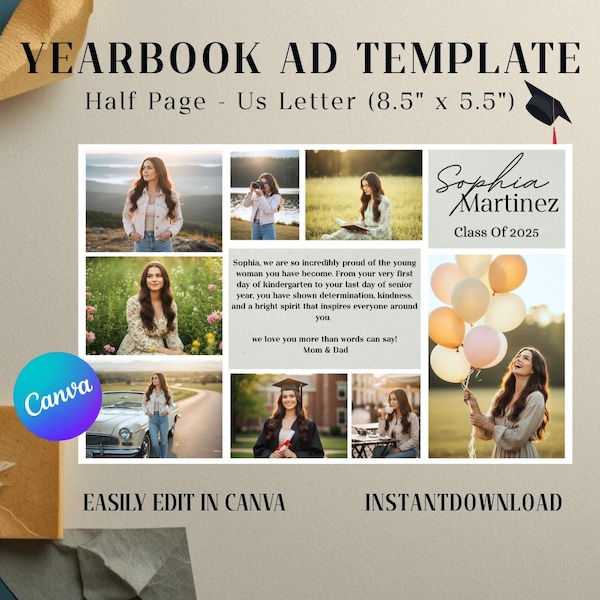 Editable Half Page Yearbook Ad Template Digital Download High School Senior Graduate Tribute Canva
