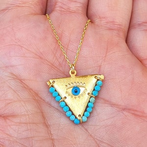 Gold Plated Sterling Silver Evil Eye Necklace: Turquoise Charm