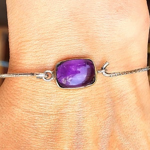 Amethyst silver band bracelet,Silver bracelet gift for woman.Amethyst handmade bracelet zdjęcie 7