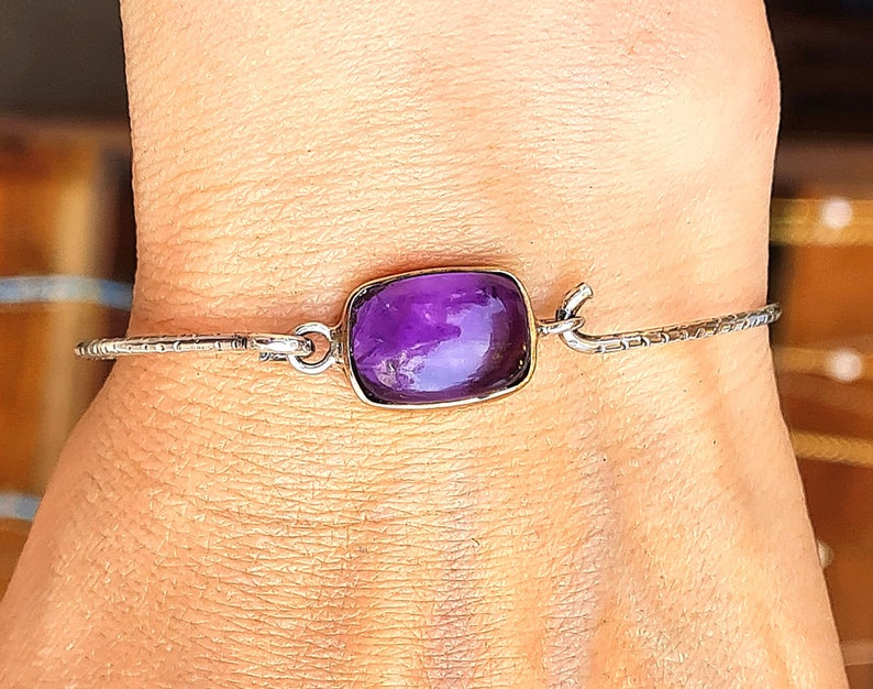 Amethyst silver band bracelet,Silver bracelet gift for woman.Amethyst handmade bracelet zdjęcie 7