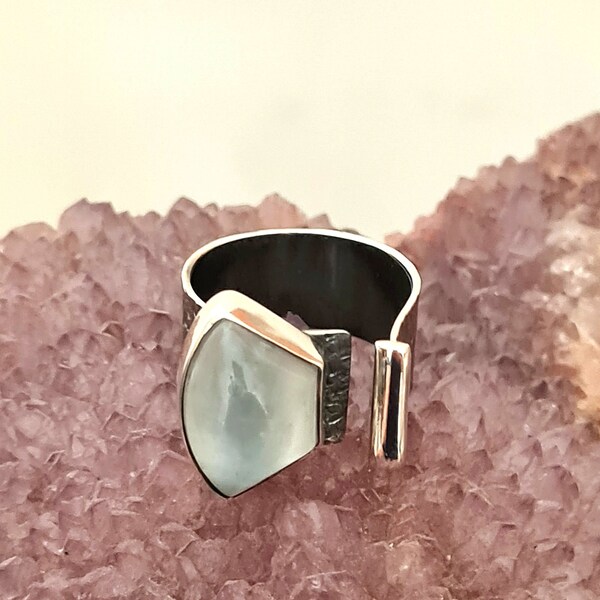 Chalcedony silver ring,Adjustable silver ring with chalcedony,Contemporary handmade silver ring