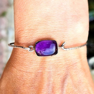 Amethyst silver band bracelet,Silver bracelet gift for woman.Amethyst handmade bracelet zdjęcie 2