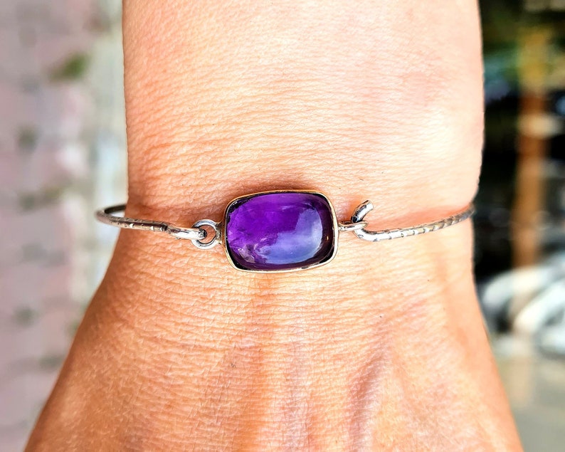 Amethyst silver band bracelet,Silver bracelet gift for woman.Amethyst handmade bracelet zdjęcie 2