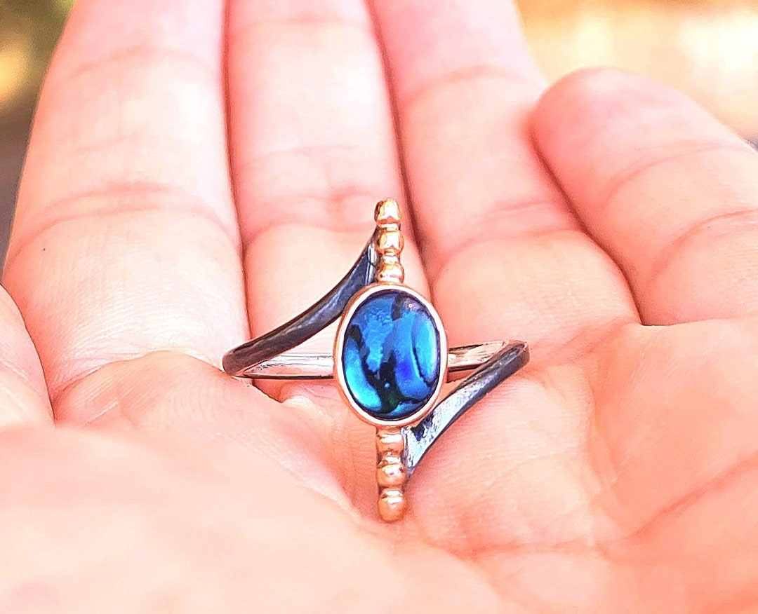 Handmade Sterling Silver Abalone Ring: Boho Silver Jewelry, US Size 7 ...