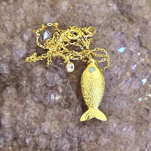 Gold Plated Sterling Silver Fish Necklace: Turquoise Dainty Pendant