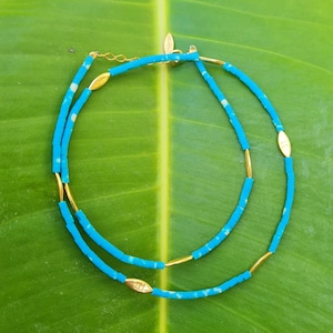 Turquoise beaded necklace,Turquoise necklace,December birthstone,Natural turquoise beaded necklace with gold plated silver beads