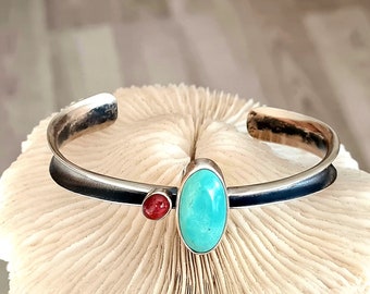 Turquoise bracelet,Turquoise silver bangle bracelet,Turquoise silver bracelet,Handmade silver bracelet with turquoise and tourmaline
