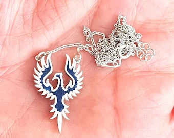 Phoenix necklace,Phoenix lapis lazuli handmade silver necklace,Dainty phoenix charm jewelry,Phoenix silver pendant gift for her