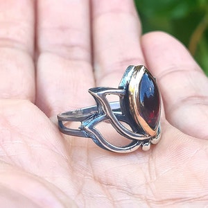 Lotus silver ring,Lotus ring with garnet,handmade lotus flower ring,lotus yoga jewelry gift image 9