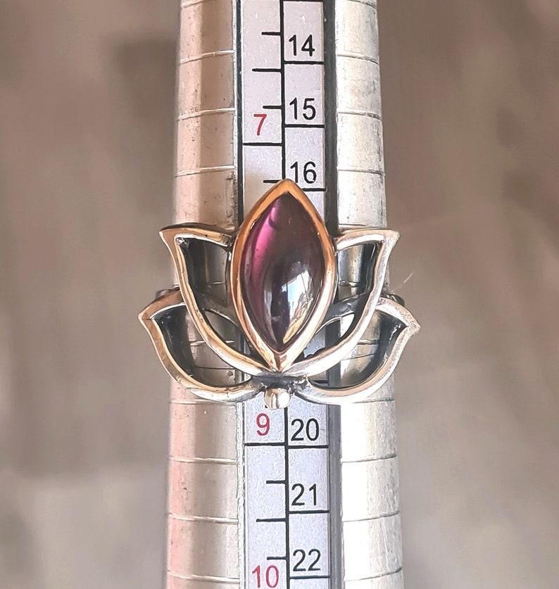 Lotus silver ring,Lotus ring with garnet,handmade lotus flower ring,lotus yoga jewelry gift image 8