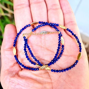 Lapis lazuli beaded necklace,Lapis necklace,September birthstone, Lapis lazuli beaded necklace with gold plated silver beads