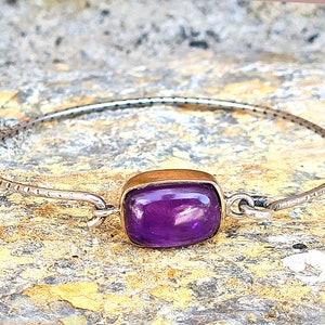 Amethyst silver band bracelet,Silver bracelet gift for woman.Amethyst handmade bracelet zdjęcie 10