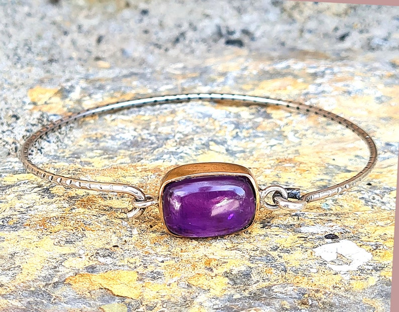 Amethyst silver band bracelet,Silver bracelet gift for woman.Amethyst handmade bracelet zdjęcie 10