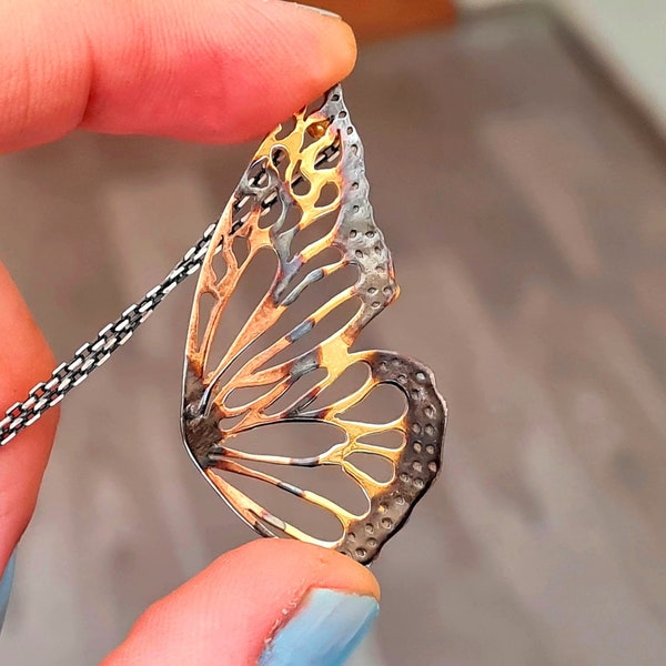 Butterfly silver necklace,Butterfly necklace,Butterfly wings Necklace