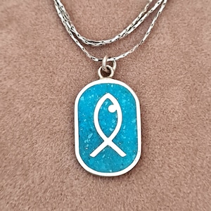 Fish silver necklace,Dainty fish necklace,Minimalist fish pendant,Turquoise mosaic fish necklace
