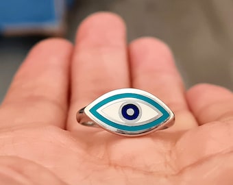 Sterling Silber Evil Eye Ring: Glücksbringer Schmuck, Größe 7