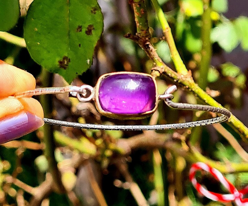 Amethyst silver band bracelet,Silver bracelet gift for woman.Amethyst handmade bracelet zdjęcie 9