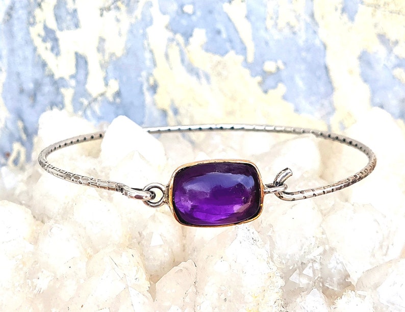 Amethyst silver band bracelet,Silver bracelet gift for woman.Amethyst handmade bracelet zdjęcie 6