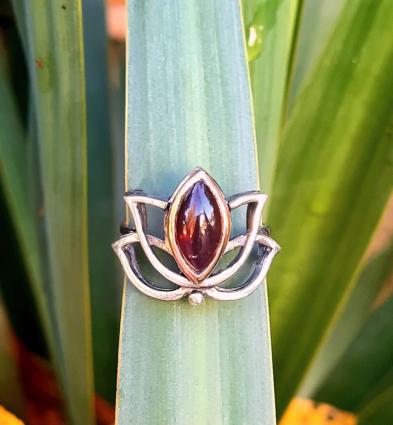 Lotus silver ring,Lotus ring with garnet,handmade lotus flower ring,lotus yoga jewelry gift image 4