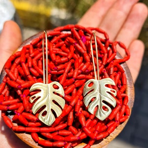 Gold Plated Monstera Leaf Earrings: Sterling Silver Handmade Jewelry