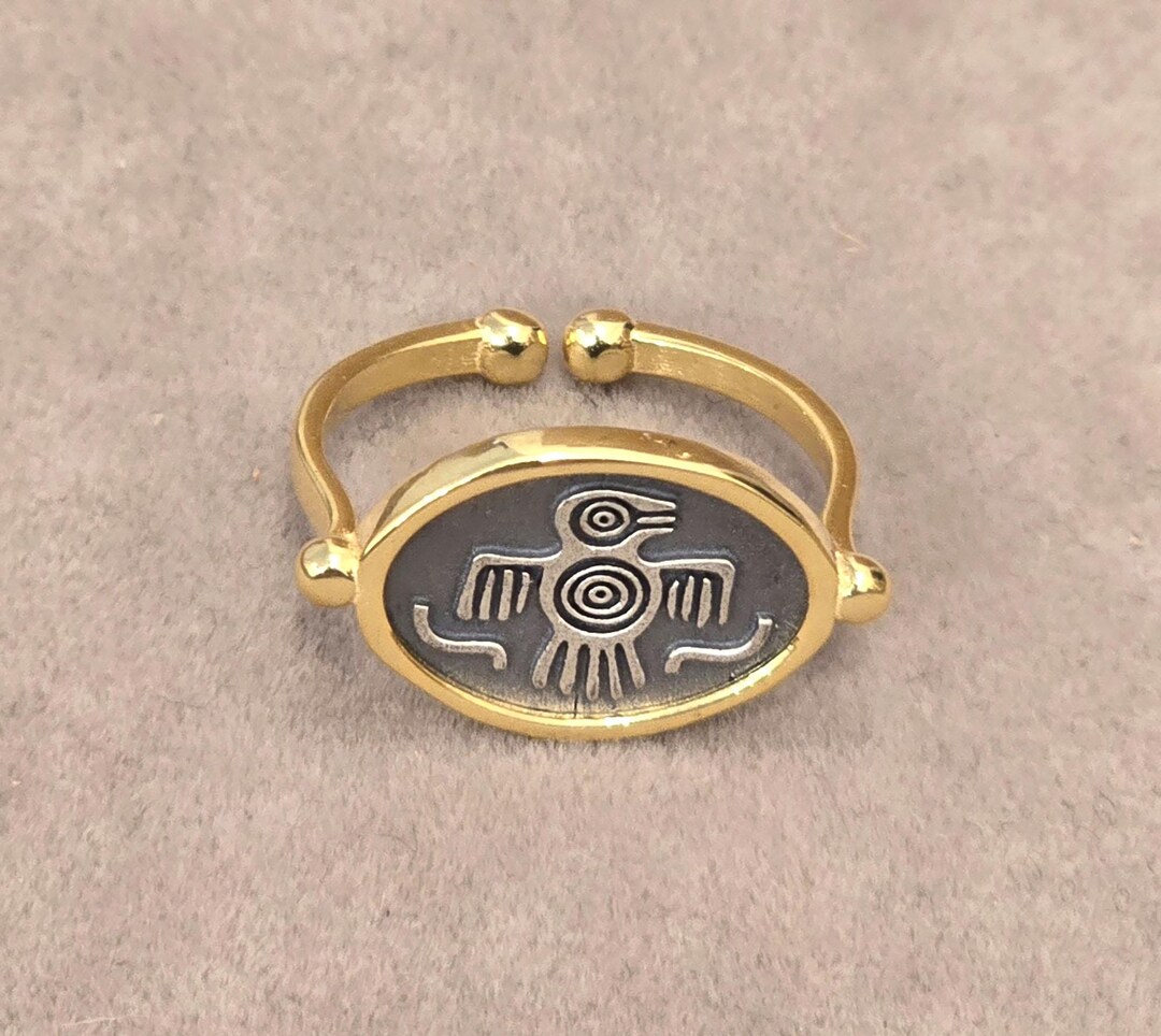 Handmade Gold Plated Silver Aztec Bird Ring - Adjustable - Etsy