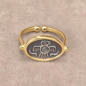 Handmade Gold Plated Silver Bird Ring,Elevate Your Style with this Aztec Bird Jewelry,Silver Avian Elegance: Unique Aztec Bird Ring