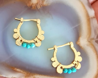 Gold Plated Sterling Silver Turquoise Huggie Hoop Earrings