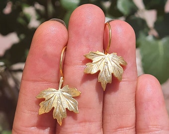 Leaf silver earrings, Leaf earrings, Gold plated silver handmade leaf earrings,unique jewelry gift for woman