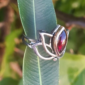 Lotus silver ring,Lotus ring with garnet,handmade lotus flower ring,lotus yoga jewelry gift image 6