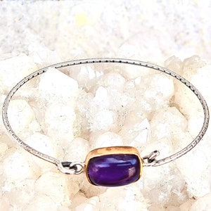 Amethyst silver band bracelet,Silver bracelet gift for woman.Amethyst handmade bracelet zdjęcie 8