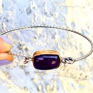 Amethyst silver band bracelet,Silver bracelet gift for woman.Amethyst handmade bracelet zdjęcie 4