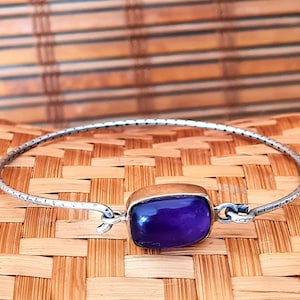 Amethyst silver band bracelet,Silver bracelet gift for woman.Amethyst handmade bracelet zdjęcie 5