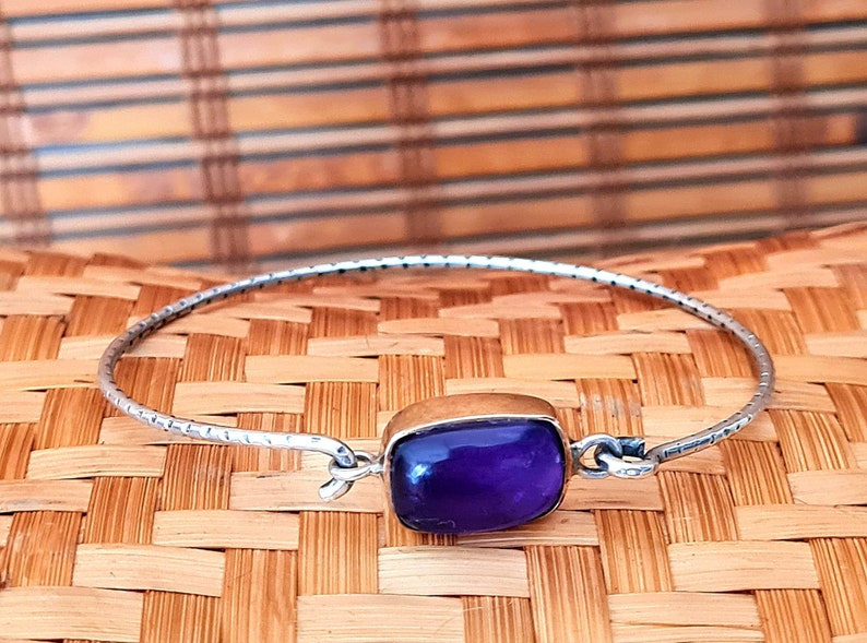 Amethyst silver band bracelet,Silver bracelet gift for woman.Amethyst handmade bracelet zdjęcie 5