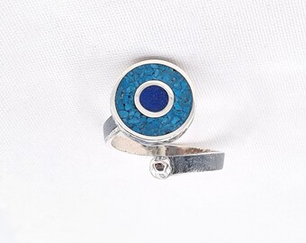 Türkis Evil Eye Sterling Silber Ring - verstellbarer Charme Schmuck