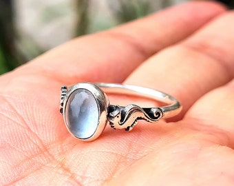 Aquamarine silver ring,Seahorse silver handmade ring,Aquamarine ring,Gift for divers