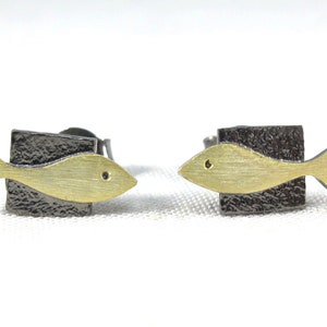 Gold plated sterling silver fish earrings,stud handmade earrings for woman,unique jewelry gift for girlfriend
