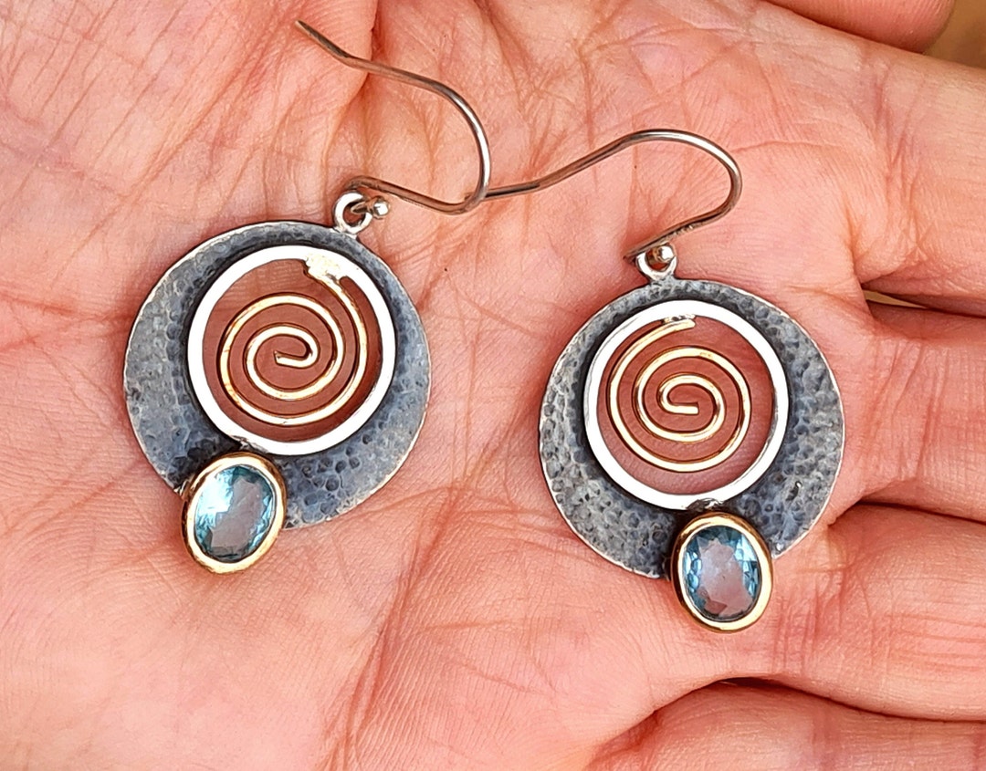 Sterling Silver Blue Topaz Spiral Earrings main image 1