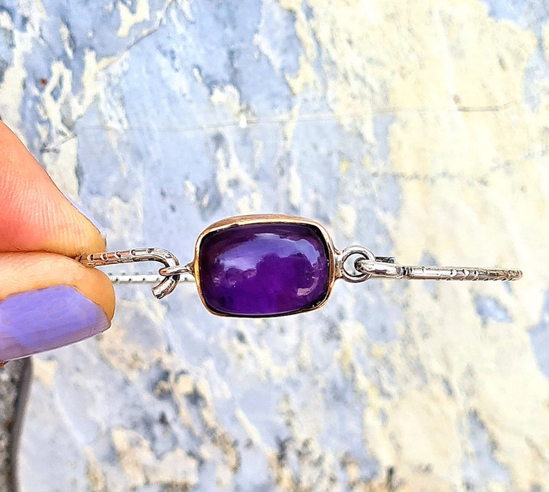 Amethyst silver band bracelet,Silver bracelet gift for woman.Amethyst handmade bracelet zdjęcie 3